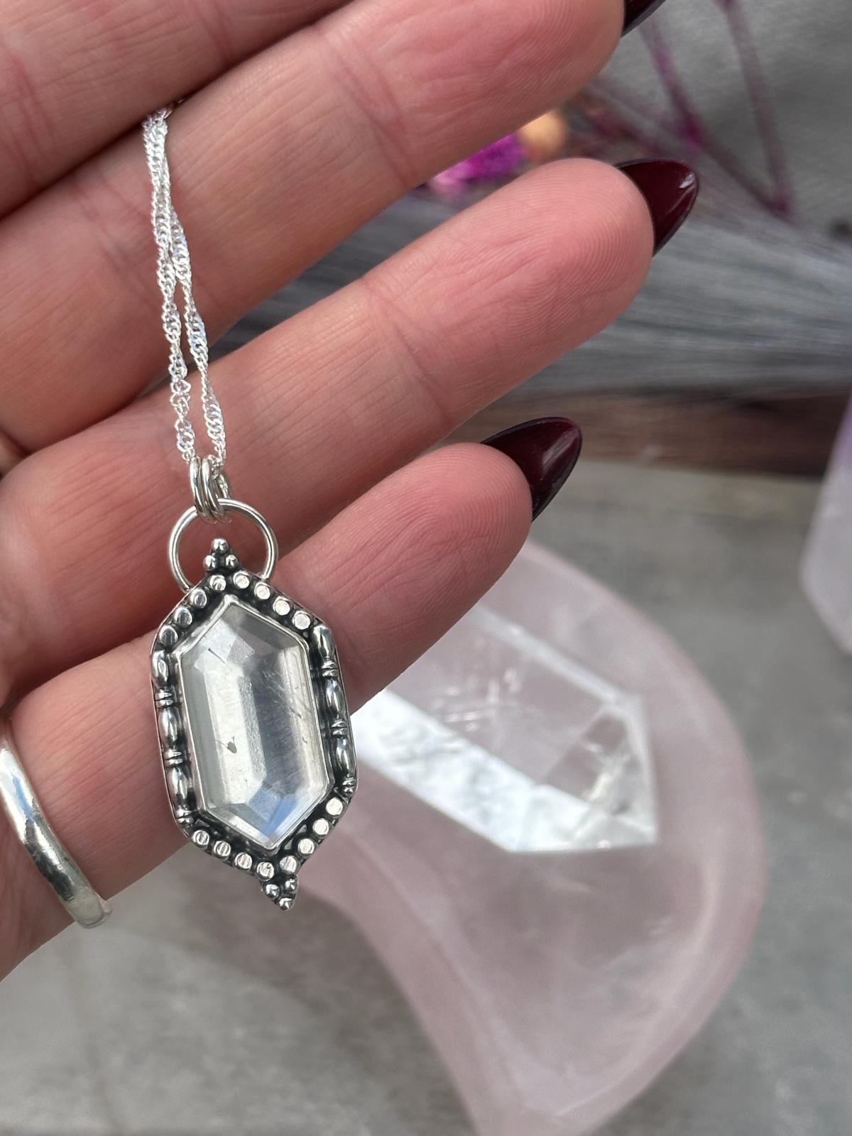 Won Handmade Clear Quartz Sterling Silver Pendant by Thayva Designs