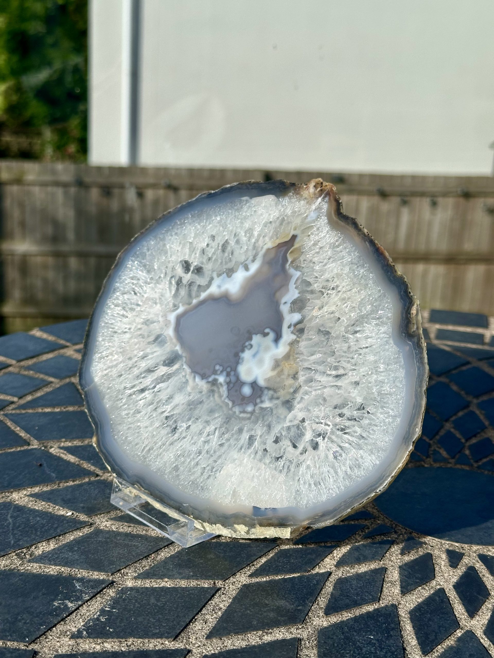 Won Agate Slice on Stand.